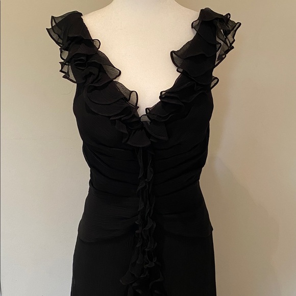 Donna Ricco Collection black ruffled front sleeveless prom evening gown Sz 6 - Picture 2 of 13